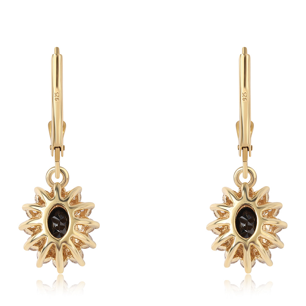 Pozlátené Strieborné Náušnice s Čiernym Spinelom a Bielym Topásom