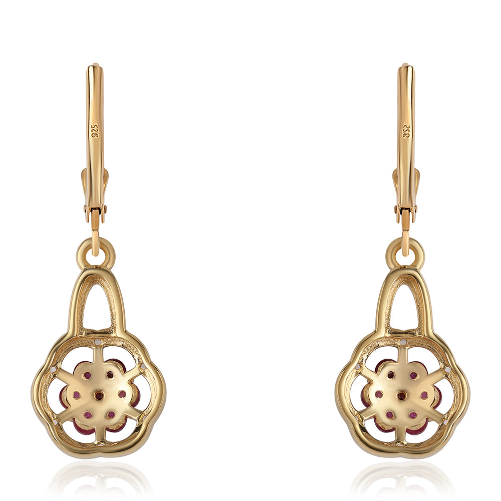 Pozlátené Strieborné Náušnice s Mozambickým Rubínom a Bielym Topásom