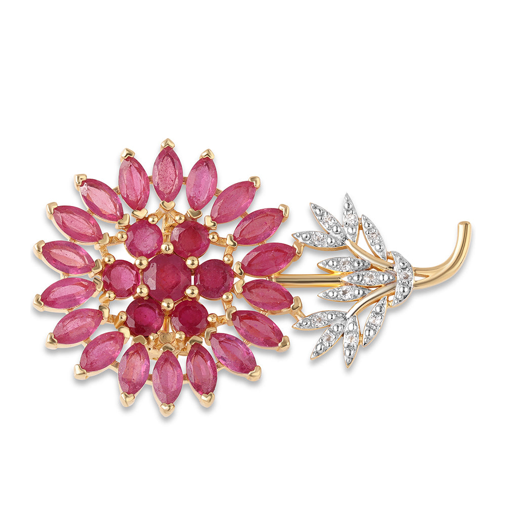 Pozlátený Strieborný Brošňa s Mozambickým Rubínom a Bielym Topásom