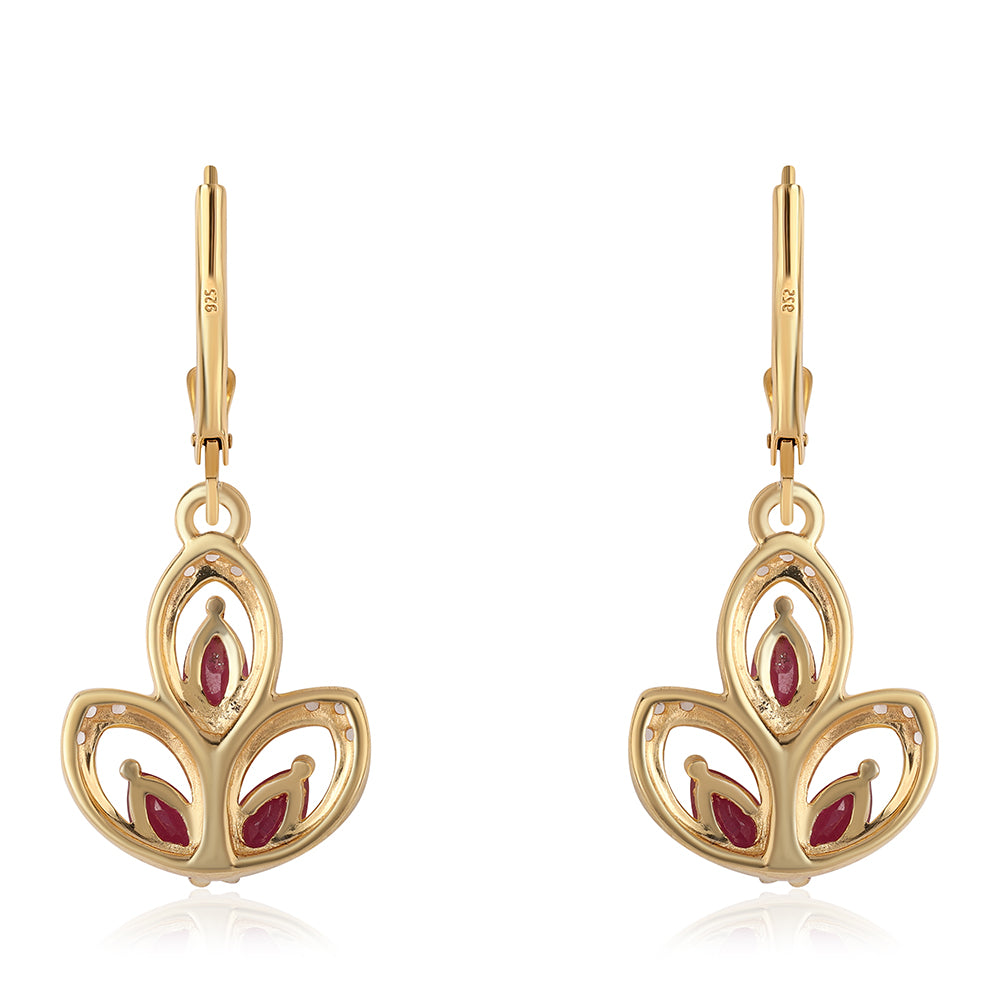 Pozlátené Strieborné Náušnice s Mozambickým Rubínom a Bielym Topásom