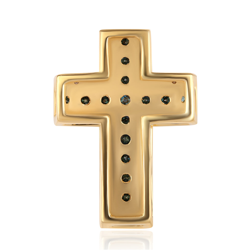 Kríž Pozlátený Strieborný Prívesok s Modrým Diamantom a Bielym Diamantom