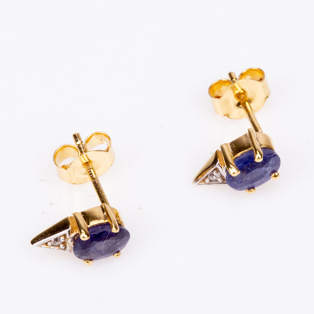 Pozlátené Strieborné Náušnice s Austrálskym Modrým Zafírom a Bielym Zirkónom