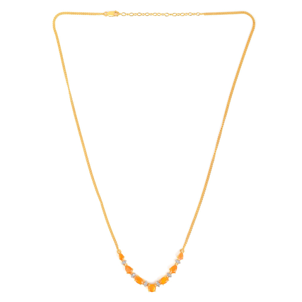 Pozlátený Strieborný Náhrdelník s Ohnivým Opálom a Bielym Zirkónom