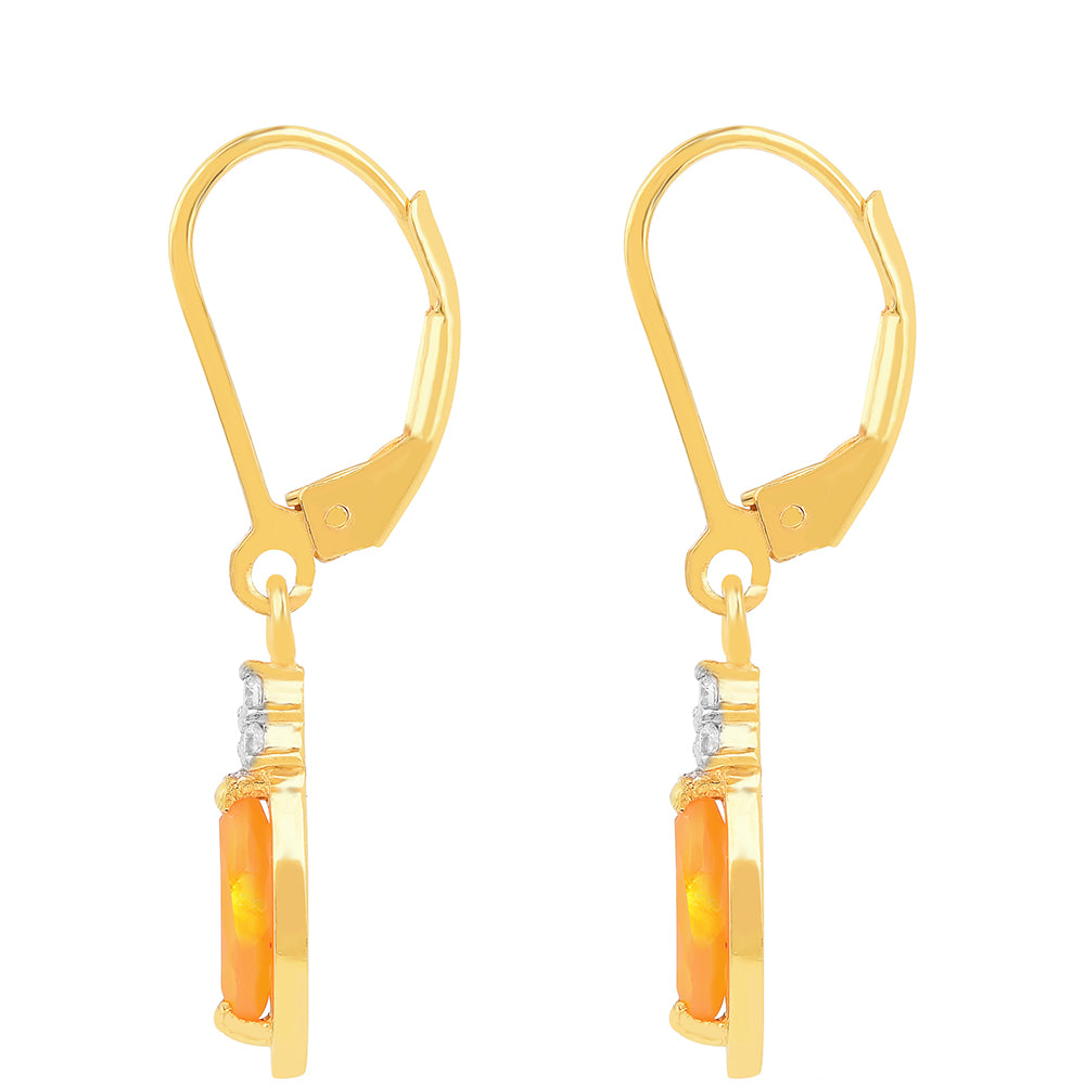 Pozlátené Strieborné Náušnice s Ohnivým Opálom a Bielym Zirkónom