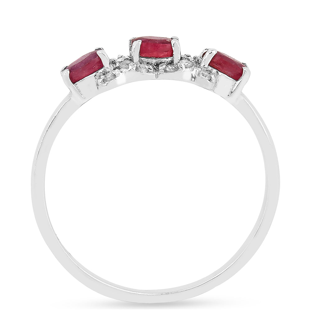 Strieborný Prsteň s Thajským Rubínom a Bielym Zirkónom