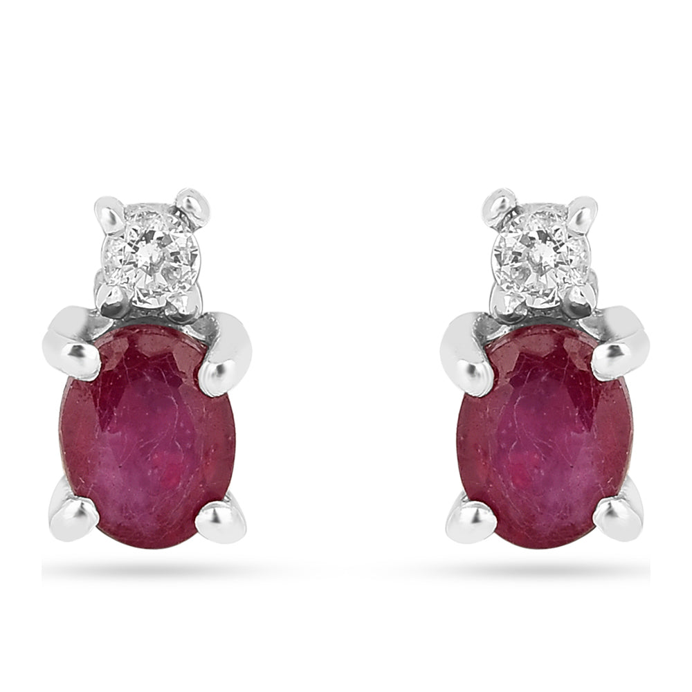 Strieborné Náušnice s Thajským Rubínom a Bielym Zirkónom