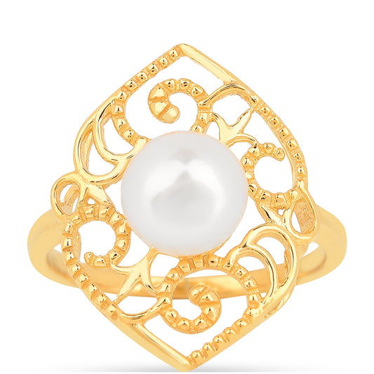 Pozlátený Strieborný Prsteň s S Krémovú Sladkovodnou Perlou