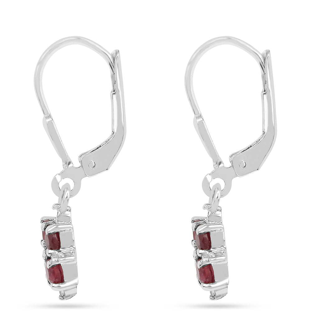 Strieborné Náušnice s Thajským Rubínom a Bielym Zirkónom
