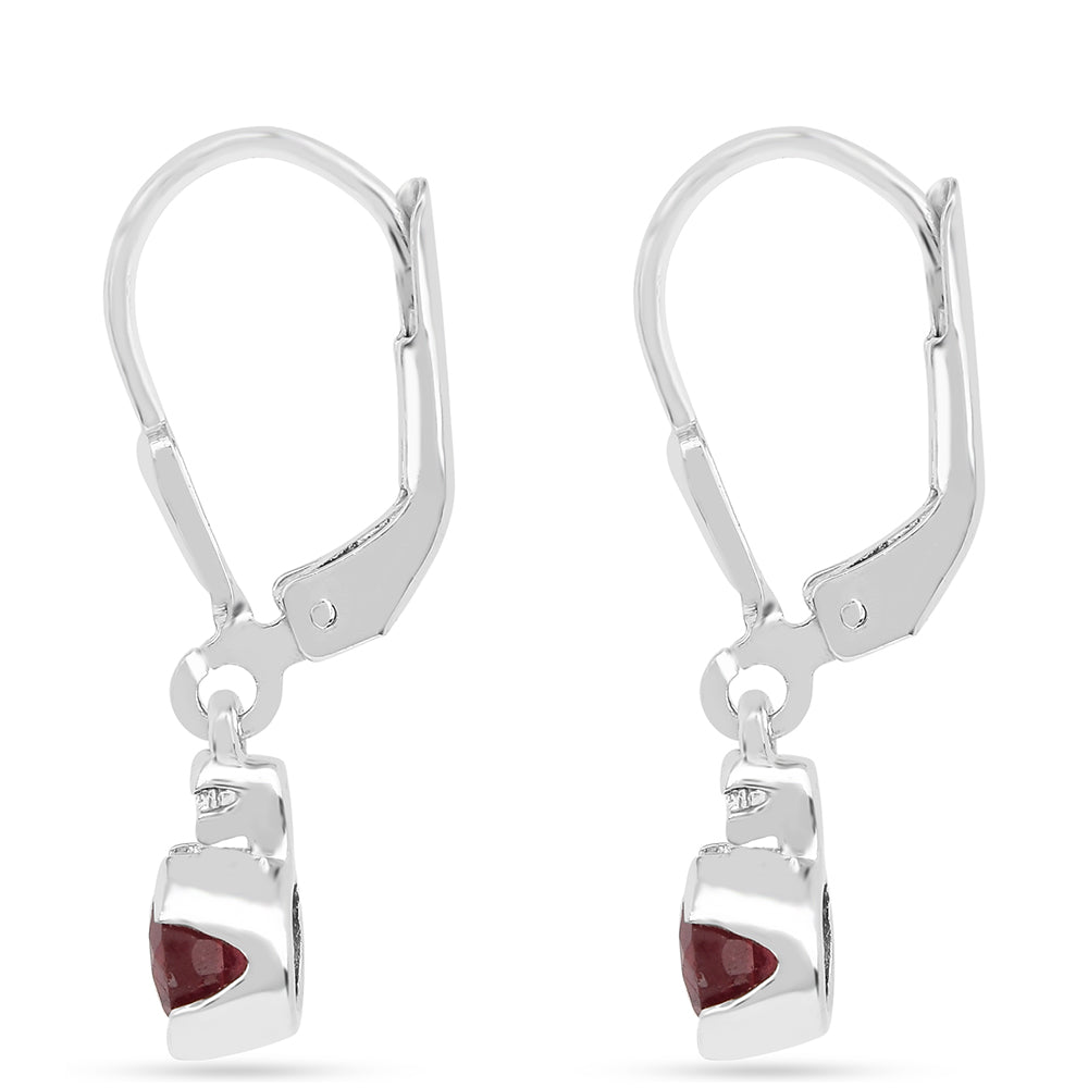 Strieborné Náušnice s Thajským Rubínom a Bielym Zirkónom