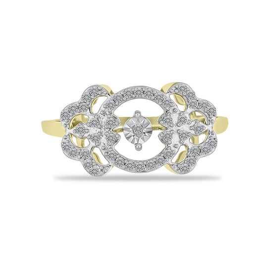 Pozlátený Strieborný Prsteň s Bielym Diamantom a Bielym Zirkónom