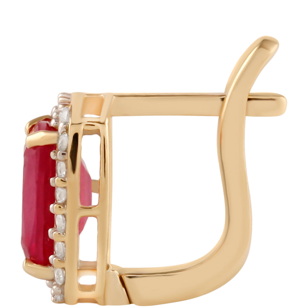 Zlaté Náušnice s Madagaskarským Rubínom a Bielym Zirkónom