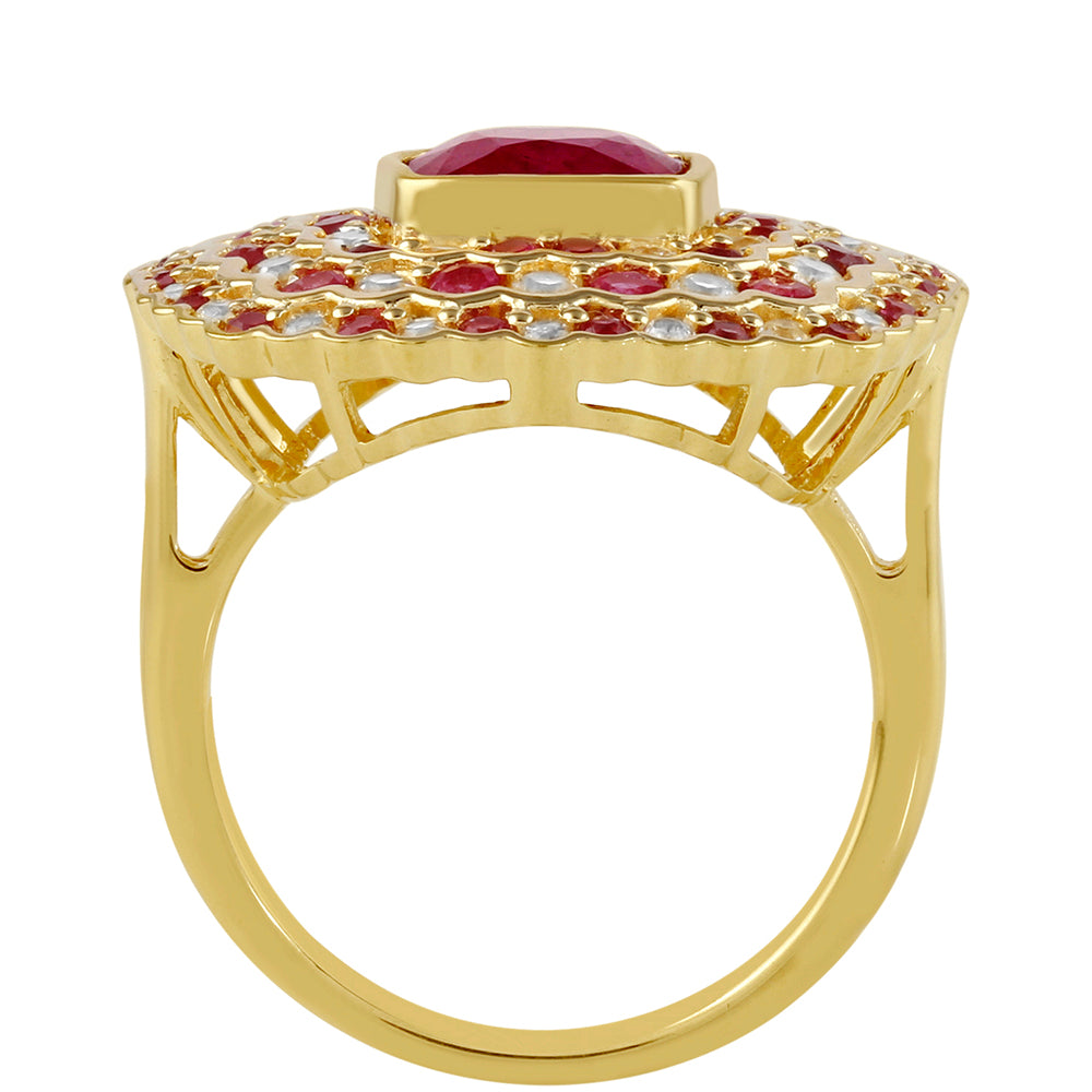 Pozlátený Strieborný Prsteň s Thajským Rubínom a Bielym Topásom