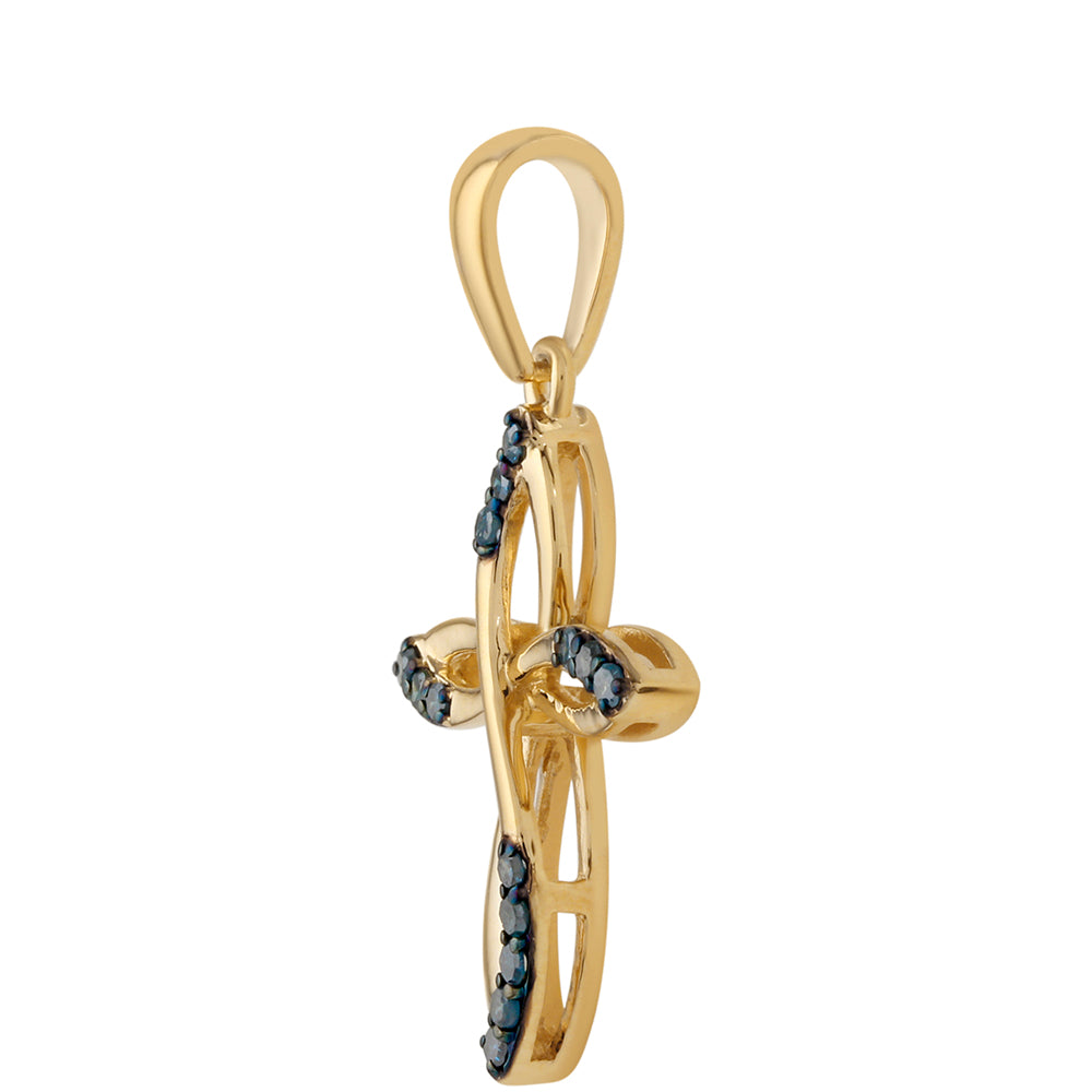 Kríž Pozlátený Strieborný Prívesok s Modrým Diamantom