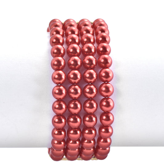 Pozlátený Strieborný Náramok s Červená sladkovodná perlou