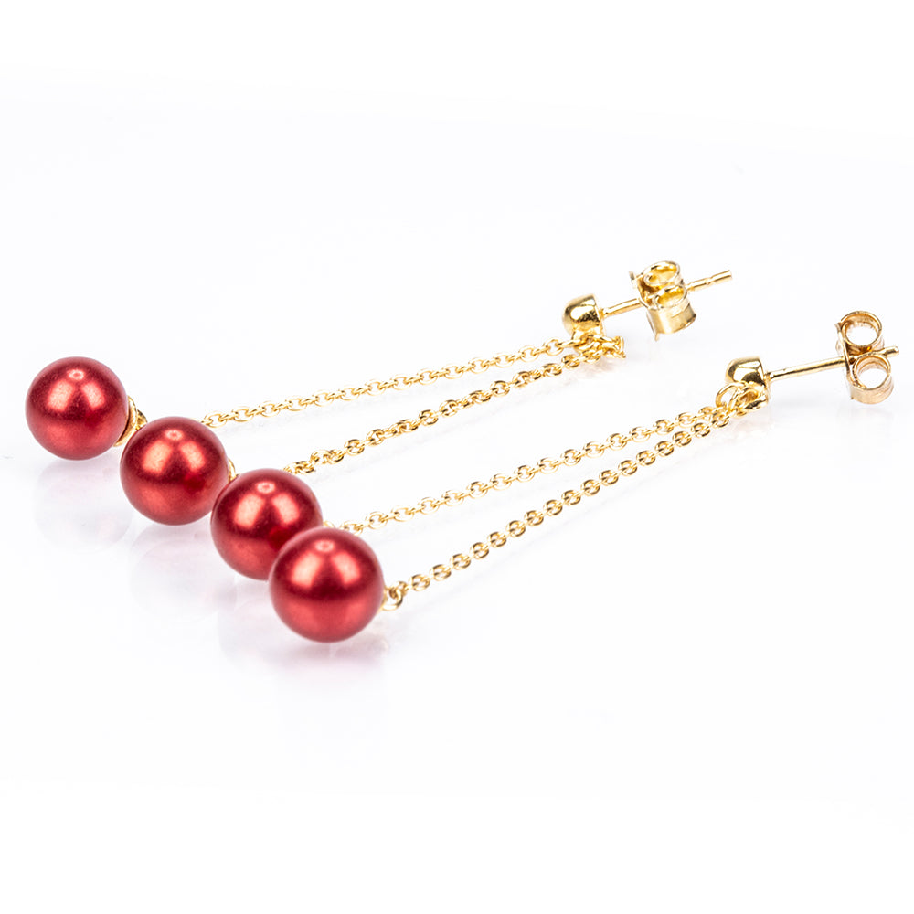 Pozlátené Strieborné Náušnice s Červená sladkovodná perlou