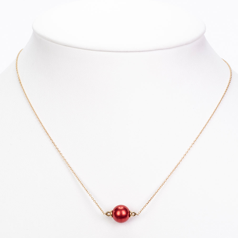 Pozlátený Strieborný Náhrdelník s Červená sladkovodná perlou