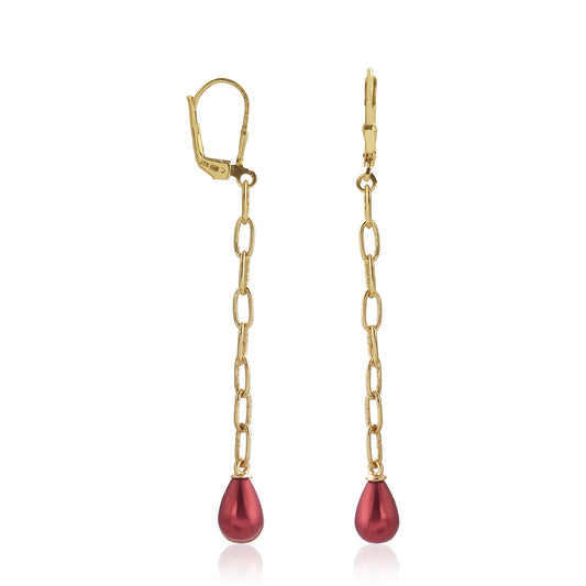 Pozlátené Strieborné Náušnice s Červená sladkovodná perlou