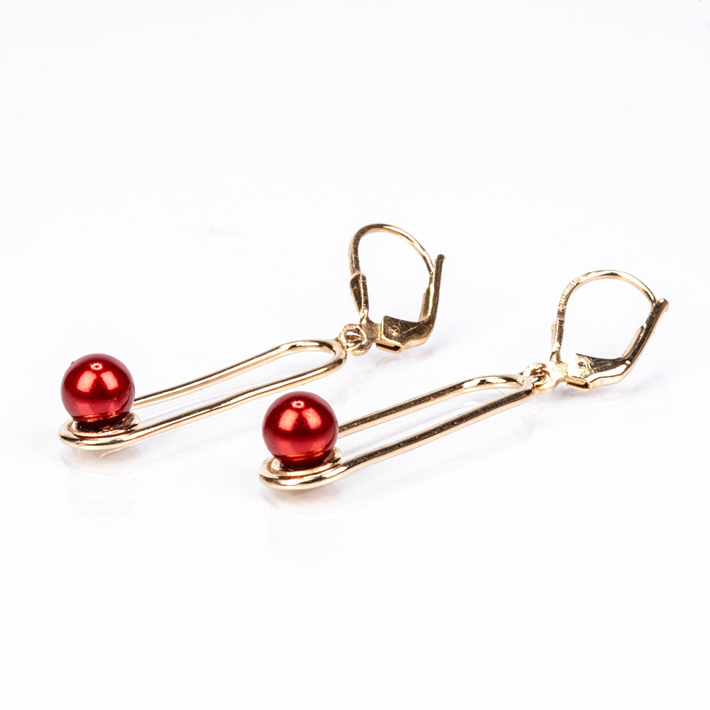 Pozlátené Strieborné Náušnice s Červená sladkovodná perlou