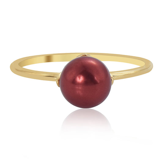 Pozlátené Strieborné Sada s Červená sladkovodná perlou ( Náušnice+Prsteň +Prívesok )