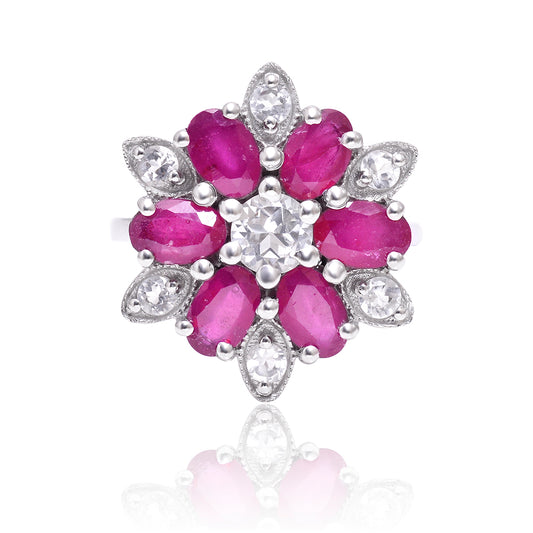 Strieborný Prsteň s Madagaskarským Rubínom a Bielym Topásom