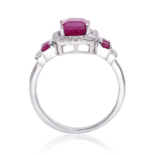 Strieborný Prsteň s Madagaskarským Rubínom a Bielym Topásom
