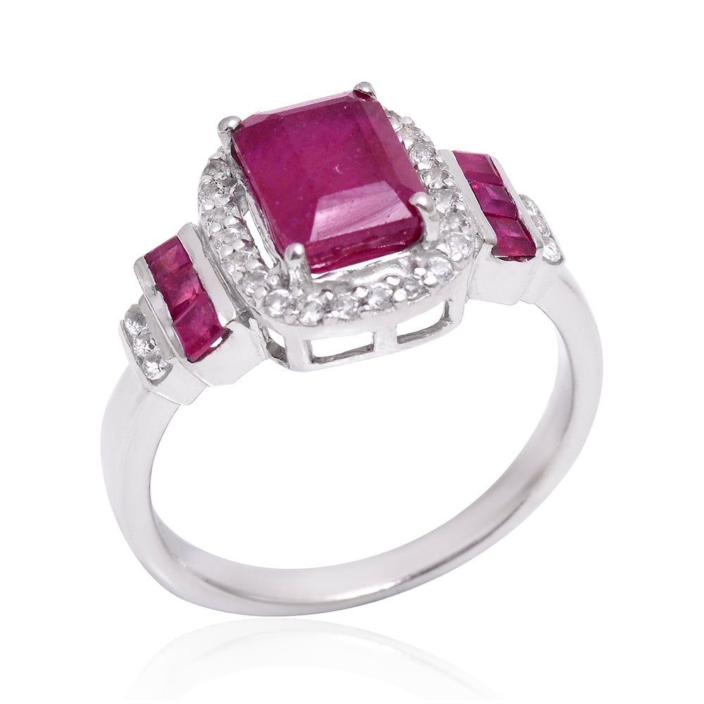 Strieborný Prsteň s Madagaskarským Rubínom a Bielym Topásom