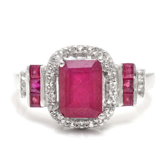 Strieborný Prsteň s Madagaskarským Rubínom a Bielym Topásom