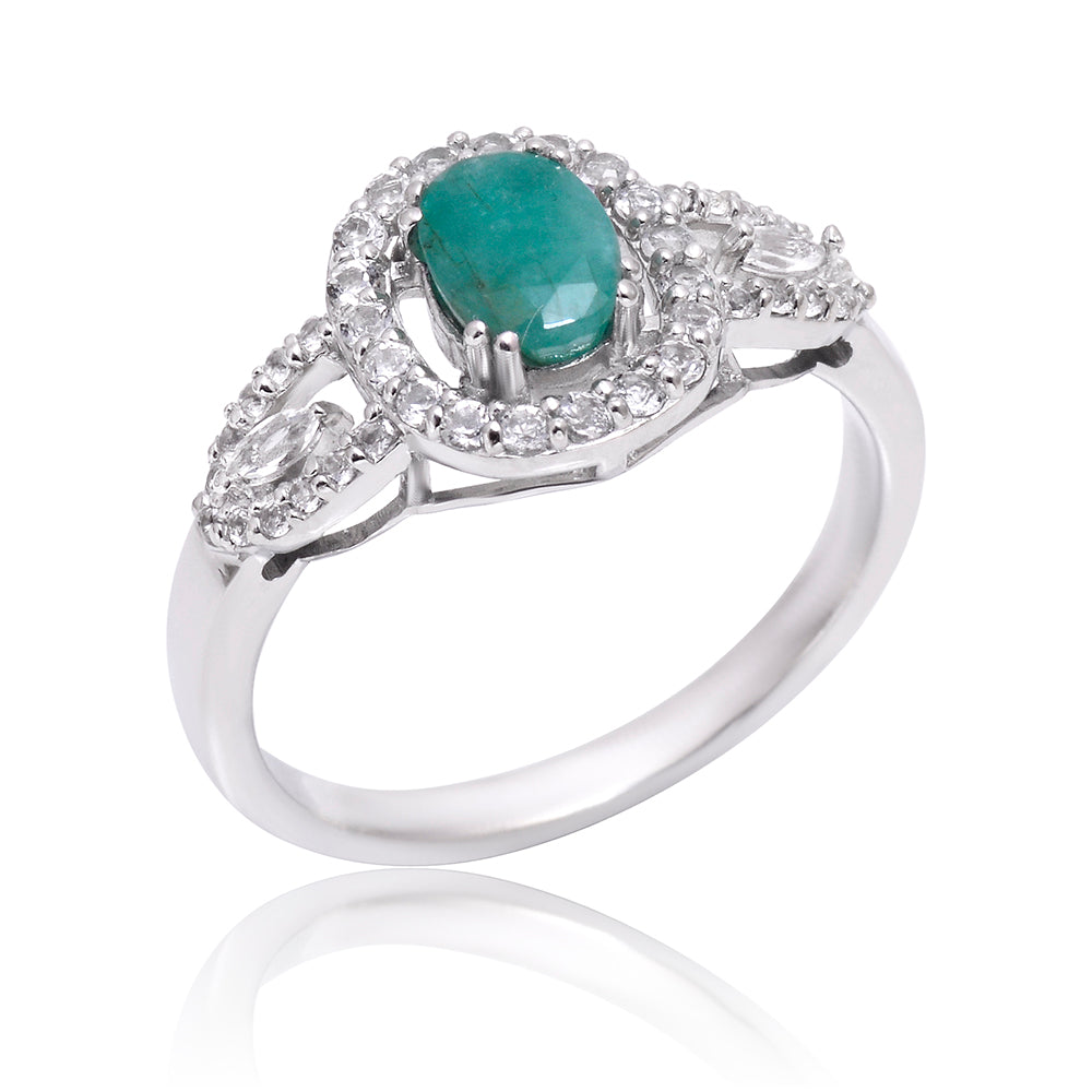 Strieborný Prsteň s Brazílskym Smaragdom a Bielym Topásom
