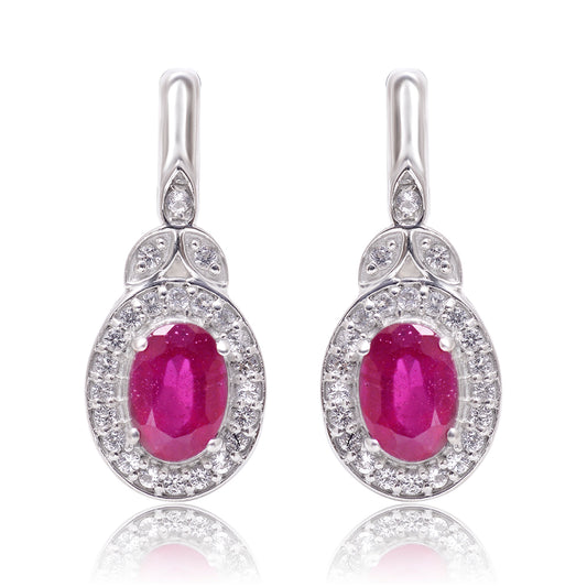 Strieborné Náušnice s Madagaskarským Rubínom a Bielym Topásom