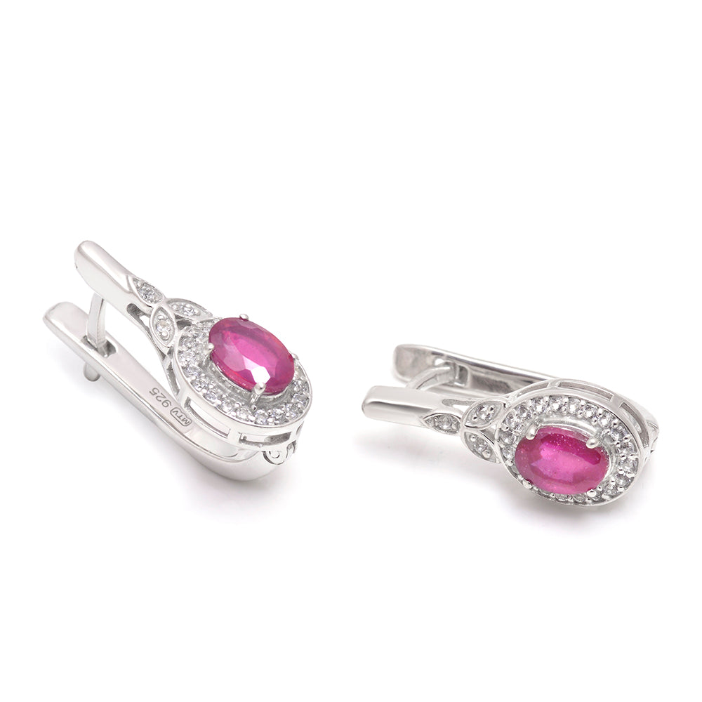 Strieborné Náušnice s Madagaskarským Rubínom a Bielym Topásom