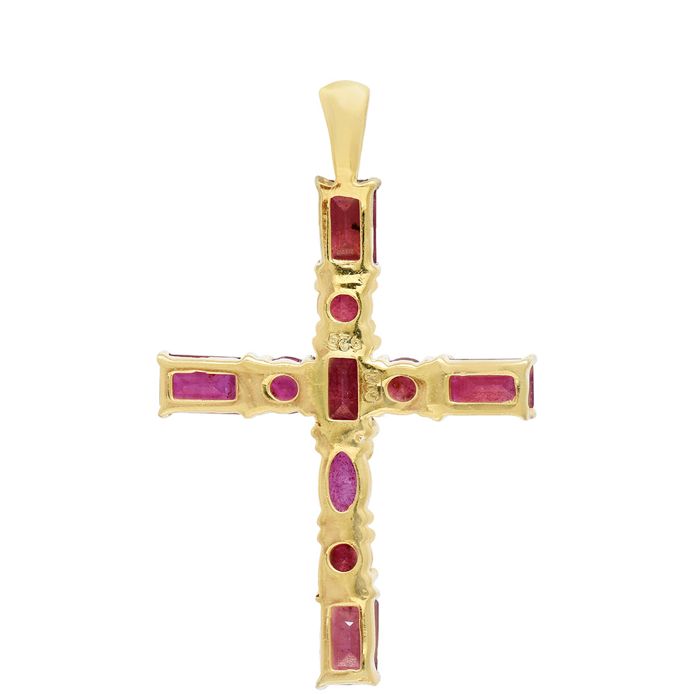 Kríž Pozlátený Strieborný Prívesok s Madagaskarským Rubínom