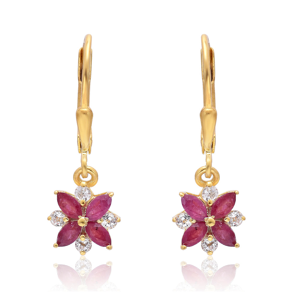 Pozlátené Strieborné Náušnice s Madagaskarským Rubínom a Bielym Topásom