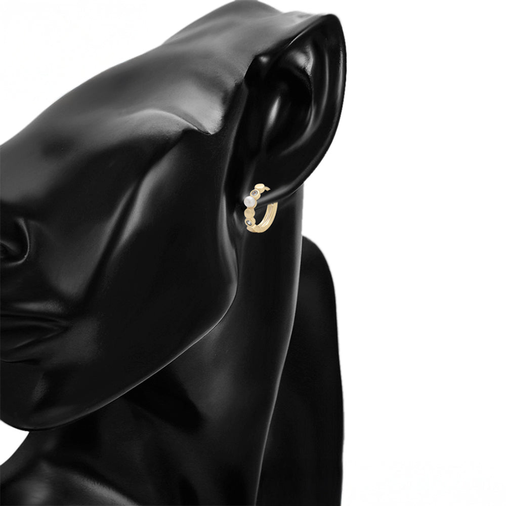 Pozlátené Zliatinové Náušnice s Bielym Emporia® Krištáľom a Sklenená perla