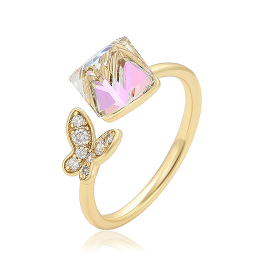 Pozlátený Zliatinový Prsteň s Bielym Emporia® Krištáľom