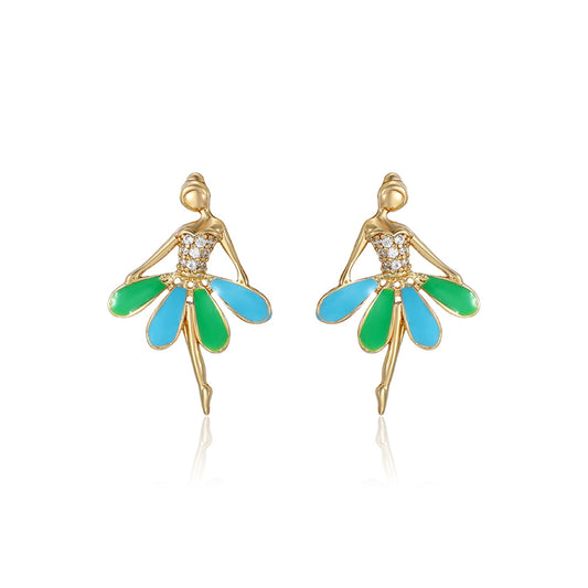 Pozlátené Zliatinové Náušnice s so Smaltom a Bielym Emporia® Krištáľom