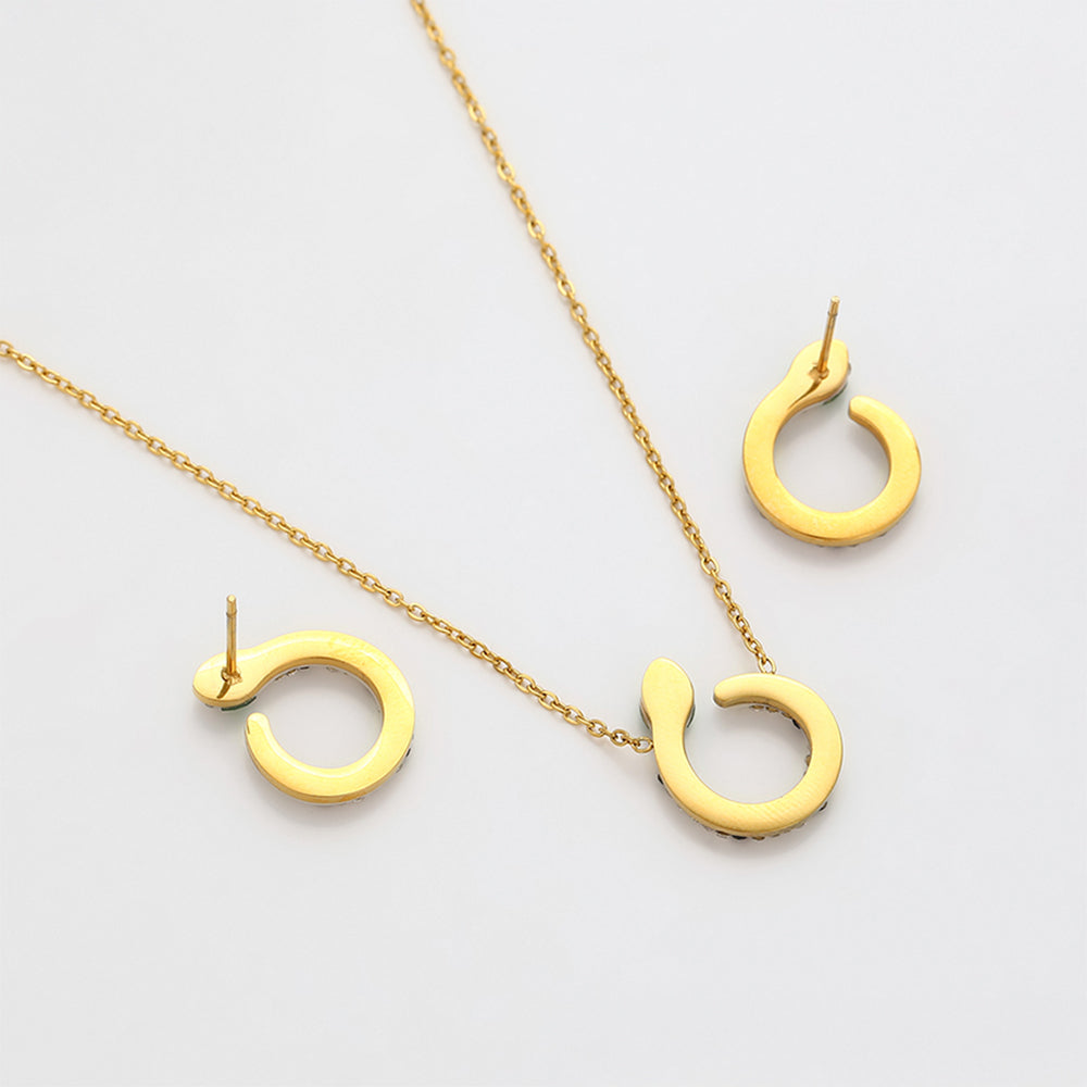 Pozlátené Zliatinové Sada s so Zeleným Emporia® Krištáľom a Bielym Emporia® Krištáľom ( Náhrdelník+Náušnice )