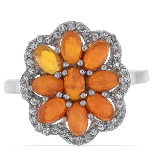 Strieborný Prsteň s Oranžovým Opálom z Lega Dembi a Bielym Topásom