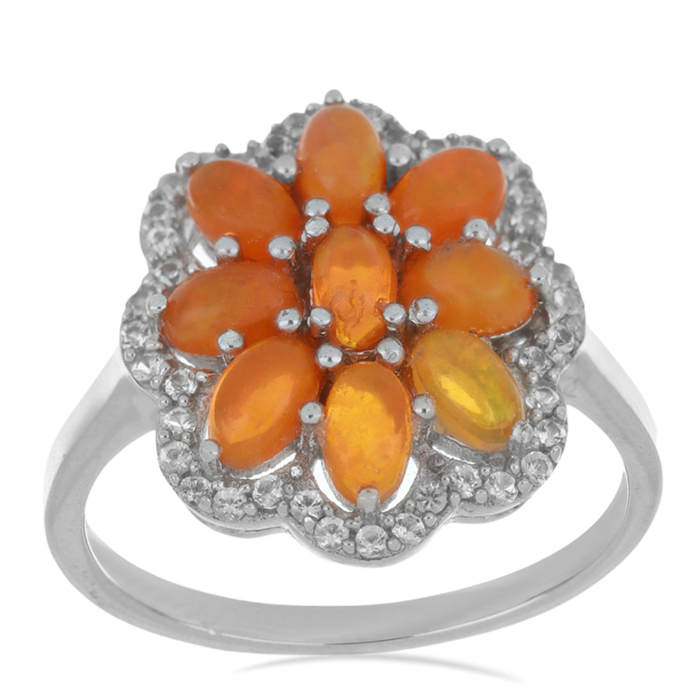 Strieborný Prsteň s Oranžovým Opálom z Lega Dembi a Bielym Topásom