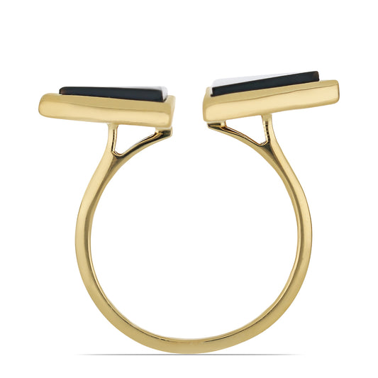 Pozlátený Strieborný Prsteň s so Suwarským Čiernym Ónyxom