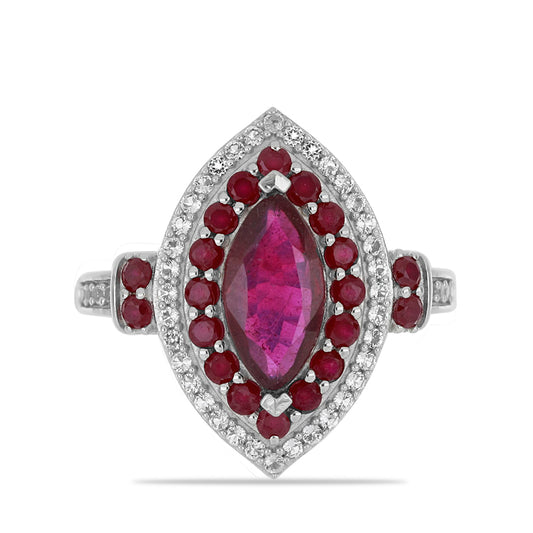 Strieborný Prsteň s Madagaskarským Rubínom a Bielym Topásom