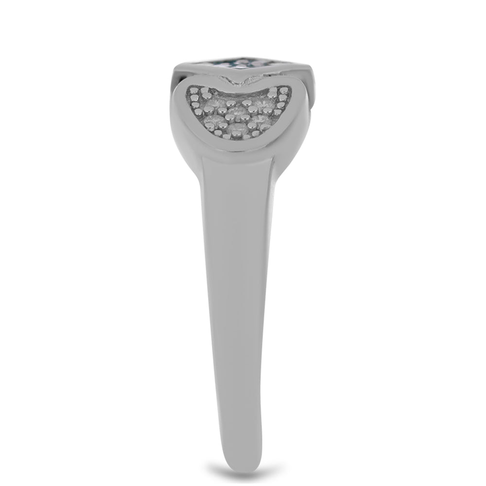 Strieborný Prsteň s Modrým Diamantom a Bielym Diamantom