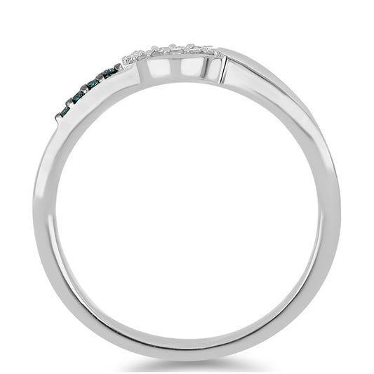 Strieborný Prsteň s Modrým Diamantom a Bielym Diamantom