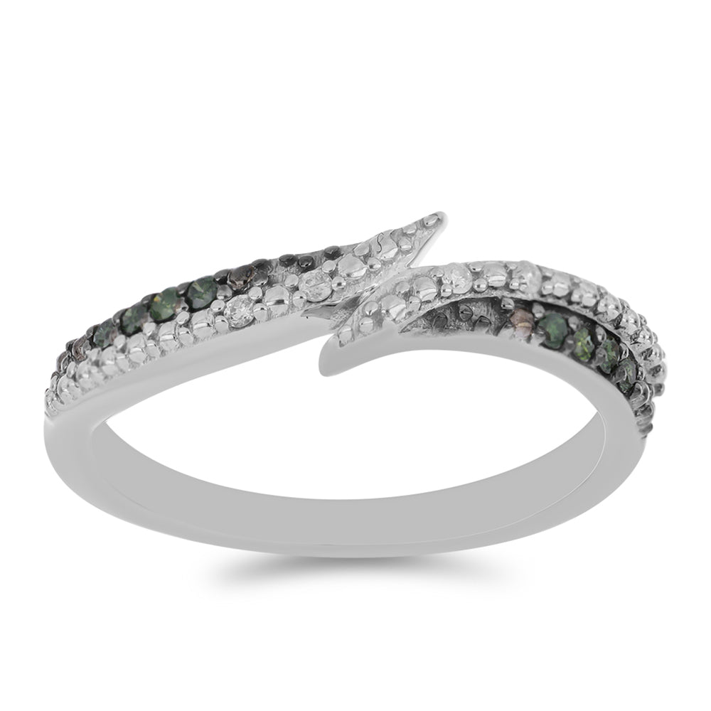 Strieborný Prsteň s so Zeleným Diamantom a Bielym Diamantom
