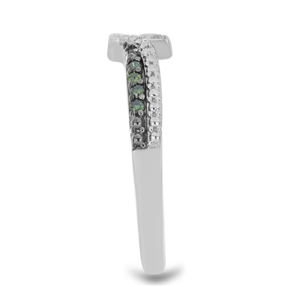 Strieborný Prsteň s so Zeleným Diamantom a Bielym Diamantom