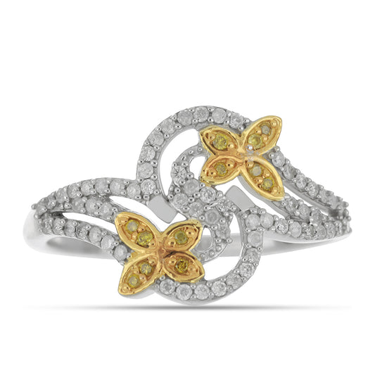 Pozlátený Prsteň s so Žltým Diamantom a Bielym Diamantom