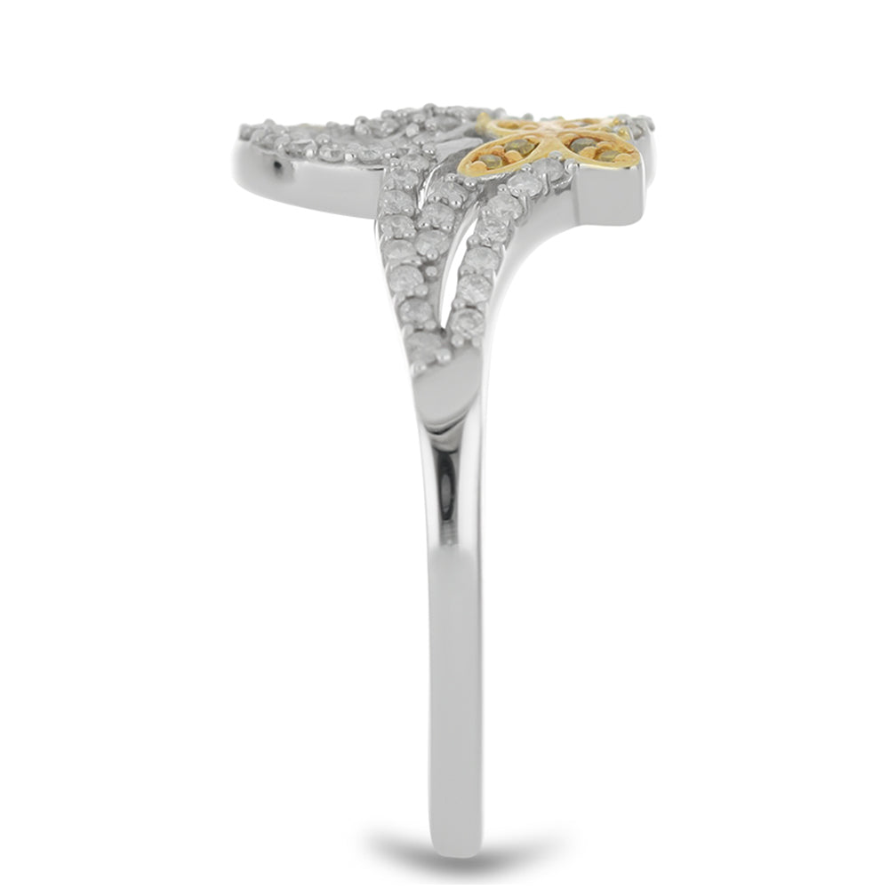 Pozlátený Prsteň s so Žltým Diamantom a Bielym Diamantom