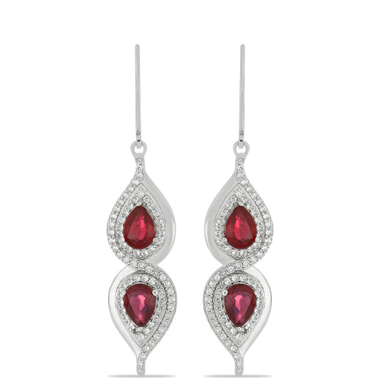 Strieborné Náušnice s Madagaskarským Rubínom a Bielym Topásom