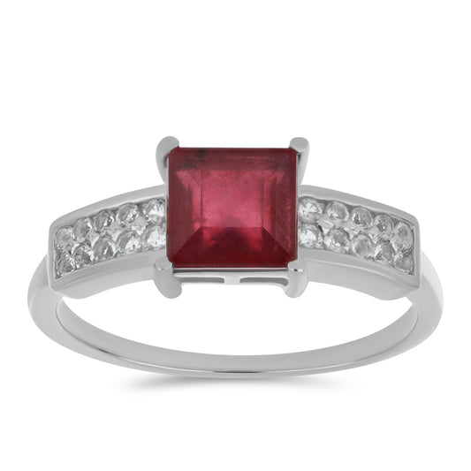 Strieborný Prsteň s Madagaskarským Rubínom a Bielym Topásom