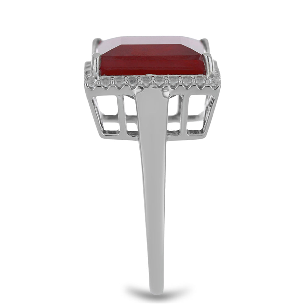 Strieborný Prsteň s Madagaskarským Rubínom a Bielym Topásom