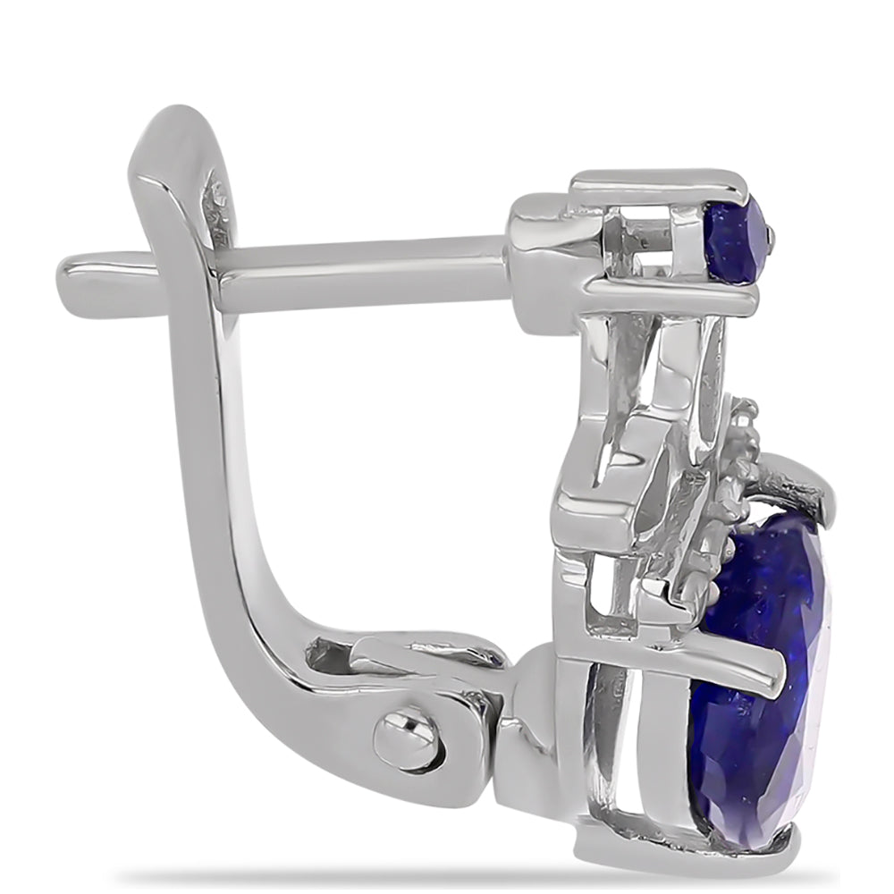 Strieborné Náušnice s Austrálskym Modrým Zafírom a Bielym Topásom